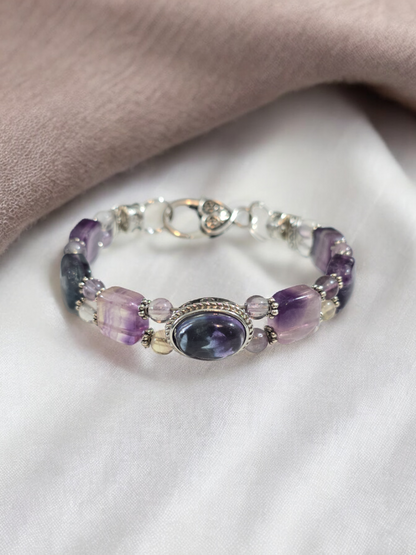 Flourite Treasure Box double wire  Bracelet with Heart Clasp. 4 to choose from.