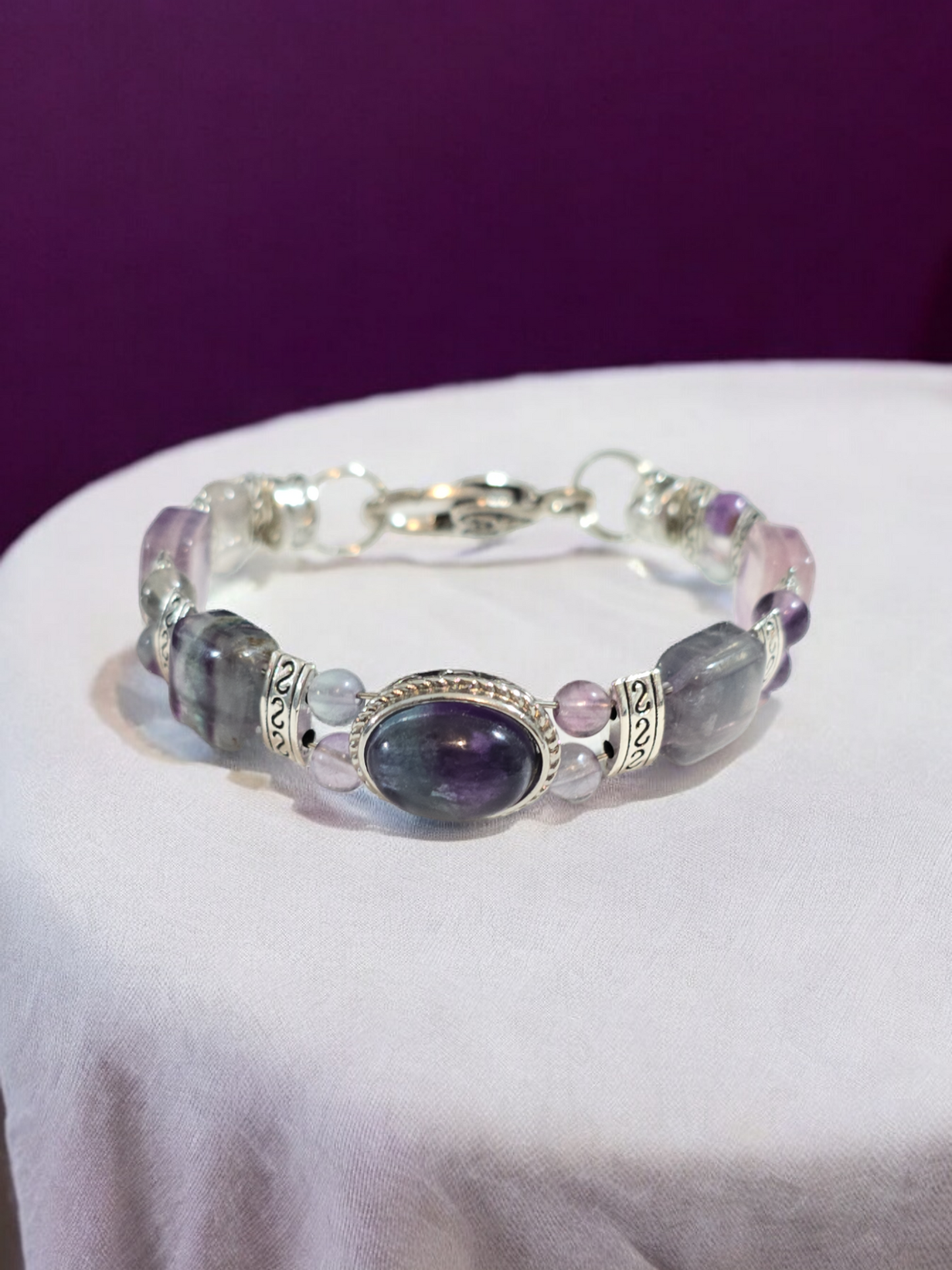 Flourite Treasure Box double wire  Bracelet with Heart Clasp. 4 to choose from.